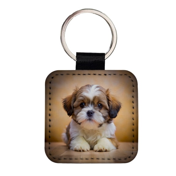 Shih Tzu Dog Puppy Photo Faux Leather Square Keychain