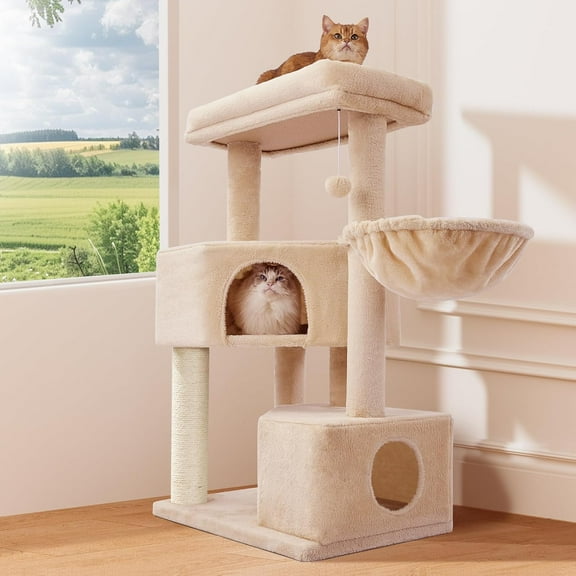 41" Tall Cat Tree for Medium-Large Cats, Heavy Duty Cat Tower with 2.8in Posts & Washable Top Perches, Space-Saving Cat Furniture for Apartments, Easy to Assembly