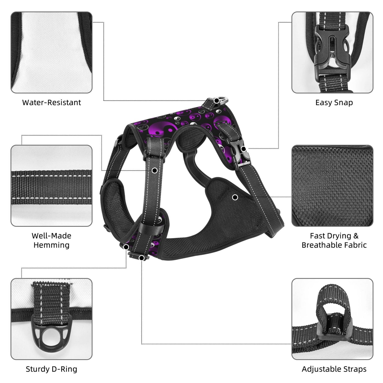 Vsdgher Yin Yang1 Dog Harness, No-Pull Pet Harness, Dog Vest, Pet Vest for Small to Large Dogs-Small