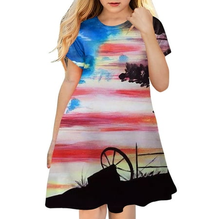 

kpoplk Girls 4th of July Dress American Flag Sleeveless Striped Stars A-Line Dresses Summer Clothes(4-5 Years)