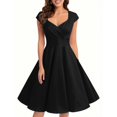 thumbnail image 4 of Vestido elegante de mujer con cuello en V y corte en A - Manga corta, cintura entallada, color liso, versátil para informal/trabajo - Mezcla de poliéster, 4 of 6