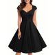 thumbnail image 2 of Vestido elegante de mujer con cuello en V y corte en A - Manga corta, cintura entallada, color liso, versátil para informal/trabajo - Mezcla de poliéster, 2 of 6