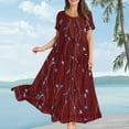 thumbnail image 2 of WTOBBY Women Casual Loose Bohemian Floral Short Sleeve Long Maxi Summer Beach Swing Dress for Festivals Vacation and Boho Chic Look,Wine M, 2 of 5