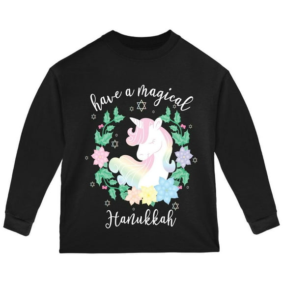Have a Magical Hanukkah Unicorn Toddler Long Sleeve T Shirt Black 2T