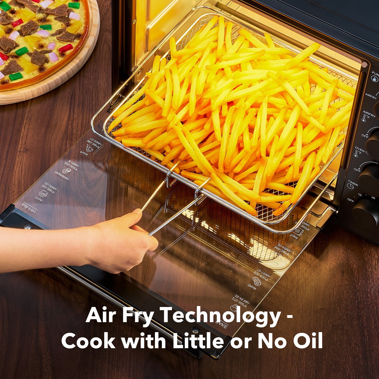 34 QT Super-Large  Air Fryer, Electric Toaster Oven Countertop, Pizza, Warm, Broil, Toast, Bake, Air Fry, 1500W, 5  Functions, 85% Oil-Less