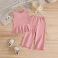 thumbnail image 5 of HCNTES Little Girls Summer Clothes 2 Piece Outfit Ribbed T-Shirt Top + Cargo Pants 3-7T Children Kids Girls School Clothing Set(H03-Pink,3-4 Years), 5 of 6