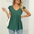 thumbnail image 2 of AherBiu Tops for Women Trendy Ribbed Knitted Cap Sleeves V Neck Solid Color Ruched Casual Stretchy Comfy Flowy Tunics, 2 of 6