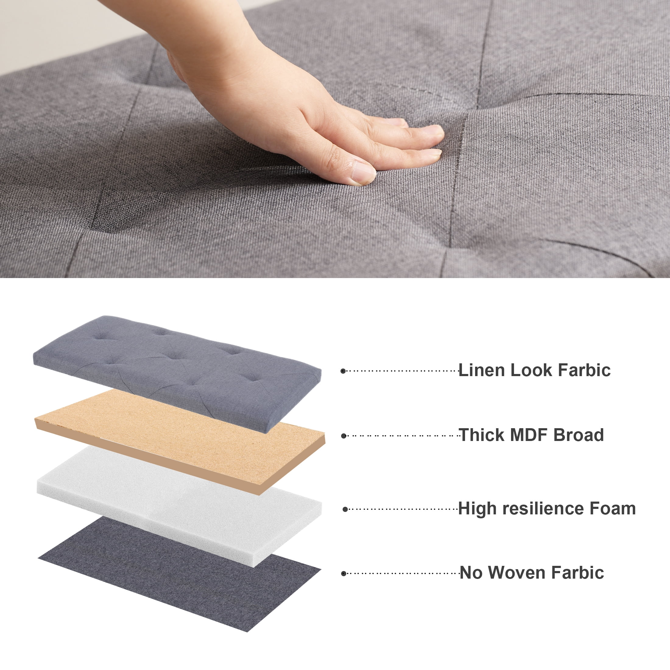 30" Folding Storage Ottoman Bench Ottoman with Storage Footrest for Living Room Gray