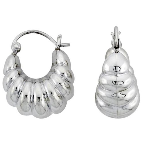 925 Sterling Silver Italian High Polished Fat Shrimp Hoop Earrings 25mm