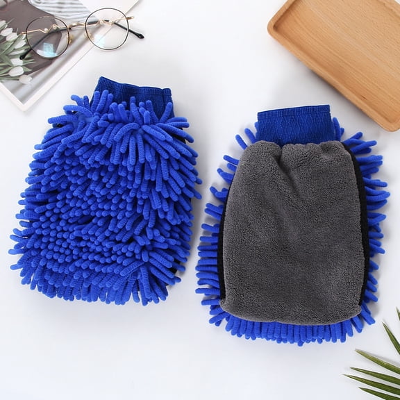 Car Wash Mitt Microfiber, 2PK-Scratch & Lint Free, Premium Chenille Microfiber Wash Mitt (Dark Blue)