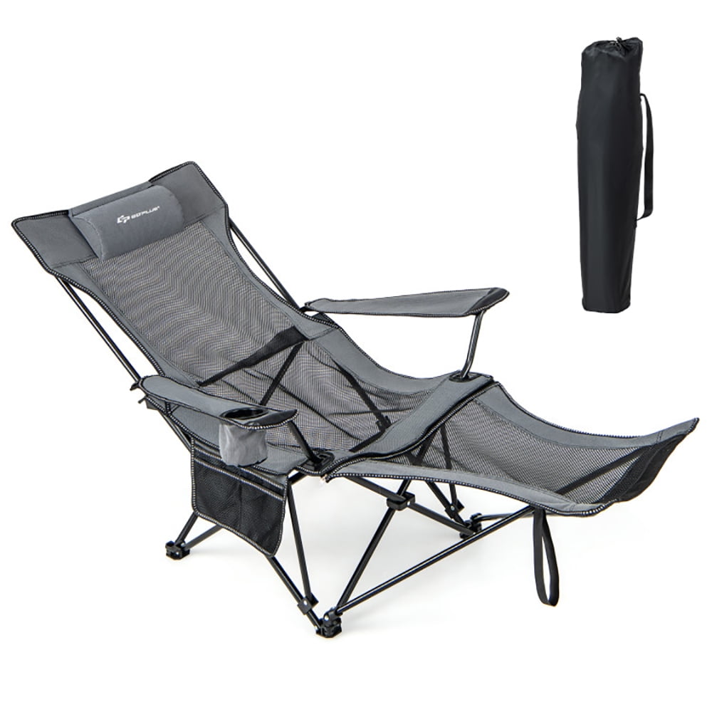 Topcobe Camping Lounge Chair with Detachable Footrest Adjustable Backrest Portable Folding Chair Gray Walmart