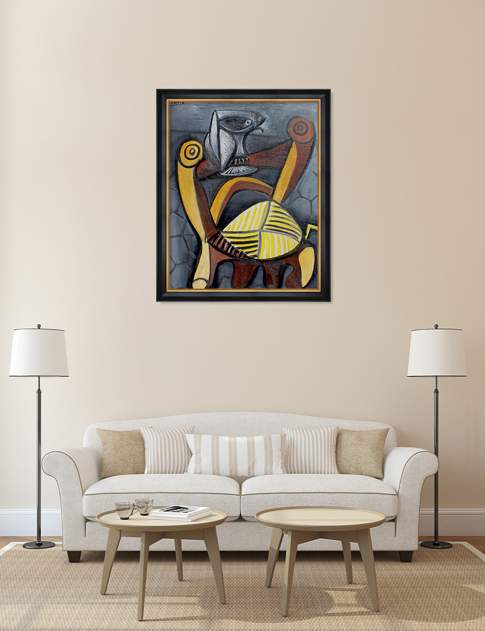 DECORARTS Owl on the Chair by Pablo Picasso, Giclee Print on Acid Free  Canvas with Matching Solid Wood Frame, Framed Artwork for Wall Decor. Total  Framed Size: W 27.25