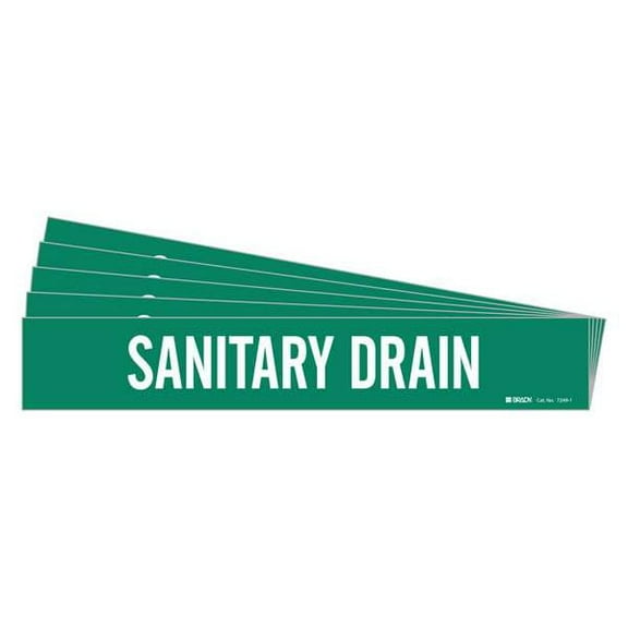 Brady Pipe Marker,White,Sanitary Drain,PK5, 7249-1-PK 7249-1-PK