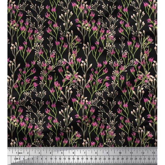 Soimoi Black Cotton Duck Fabric Flowers & Buds Watercolor Printed Craft Fabric by the Yard 44 Inch Wide