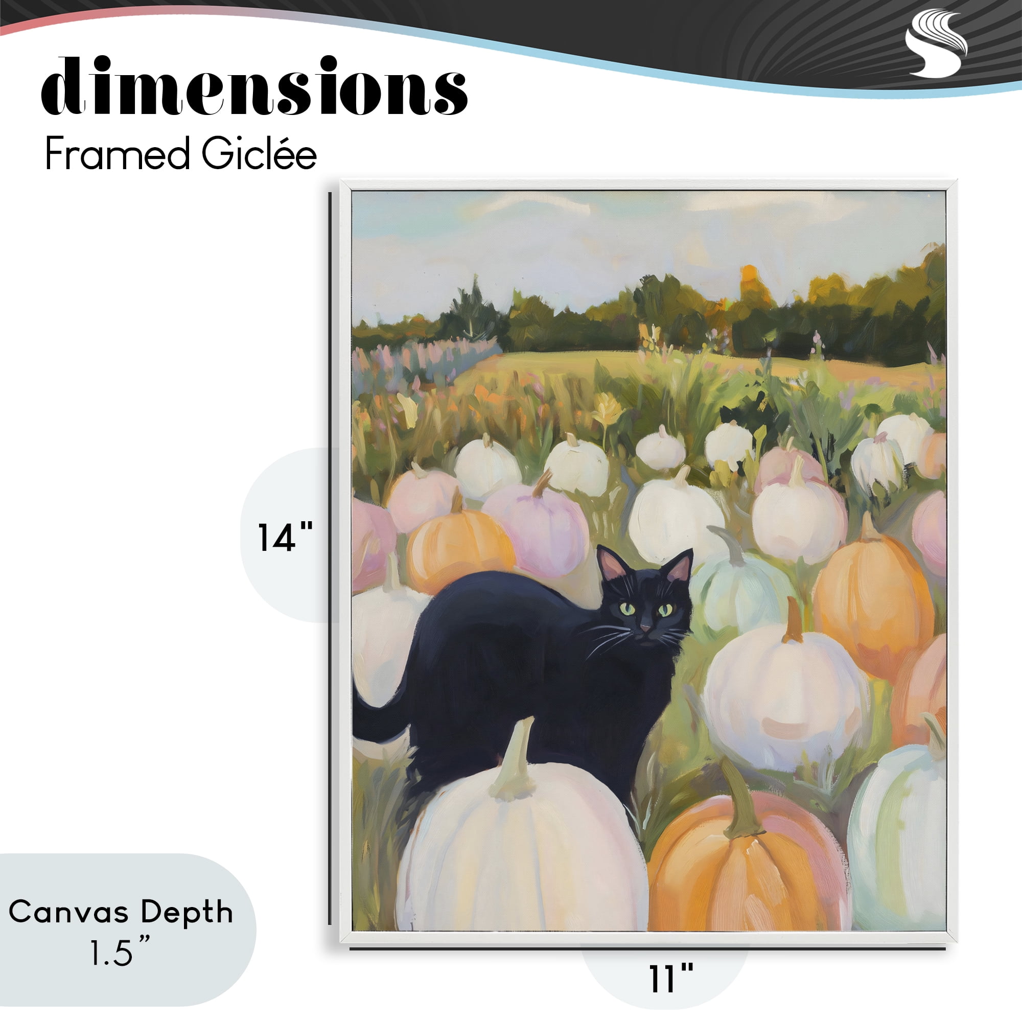 Stupell Industries Kitten & Pumpkins in Field White Framed Giclee Art, design by The Prints Vibe