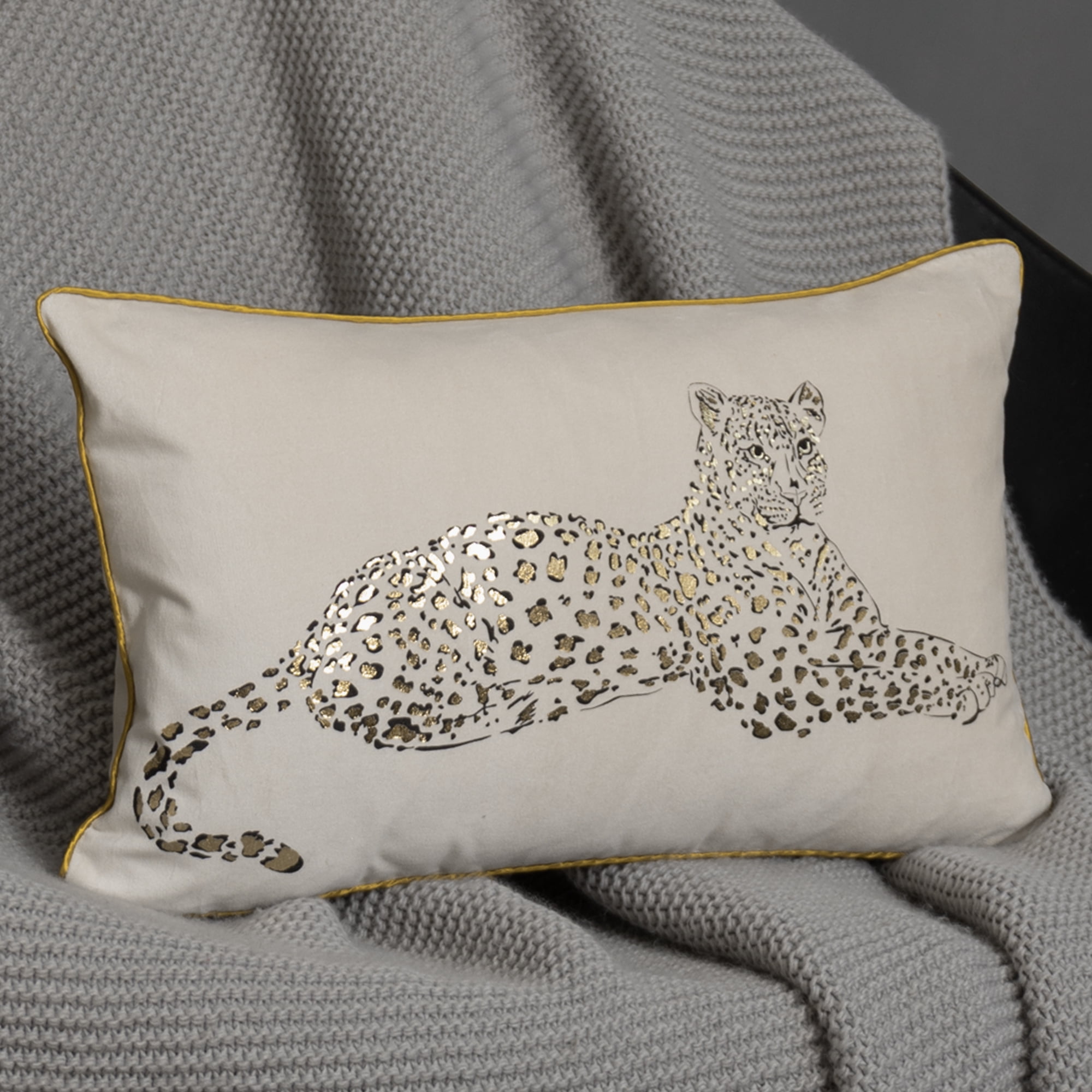 JWH Gold Foil Print Pure Cotton Leopard Throw Pillow Covers Cream 12x20inch for Modern Glam Living Room Bedroom Decoration