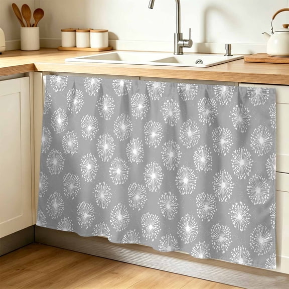 Gray White Dandelion Cabinet Curtains for Shelves, Farmhouse Botanical Blossom Privacy Curtain for Closet Self Adhesive, Dust-Proof Drapes for Closet Storage Room Classroom Doorway, 32"W x 55"L