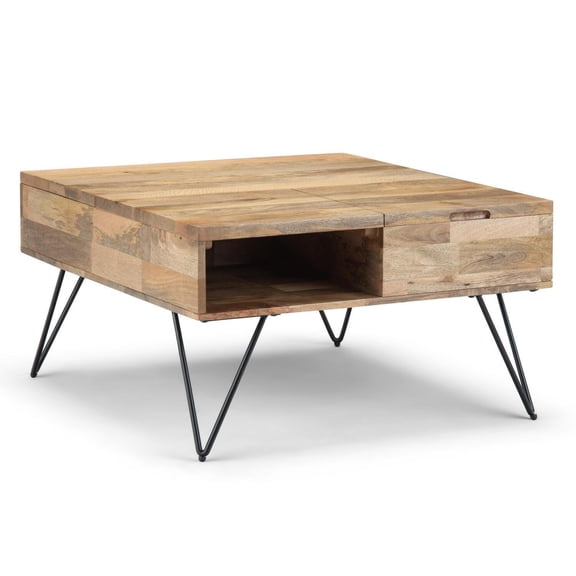 Lift Top Coffee Table|Solid Mango Wood & Metal Industrial Design|32" Square