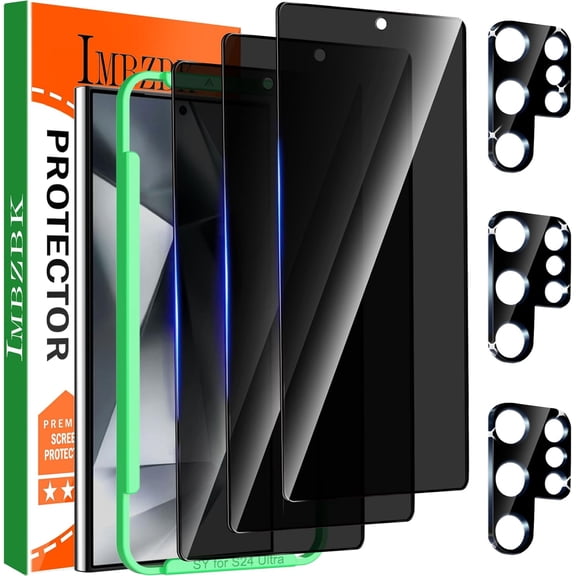 3 Pack Privacy Screen Protector for Samsung Galaxy S24 Ultra Tempered Glass 3 Pack camera lens protector Accessories Anti Spy Case Friendly, Support Fingerprint reader, full coverage