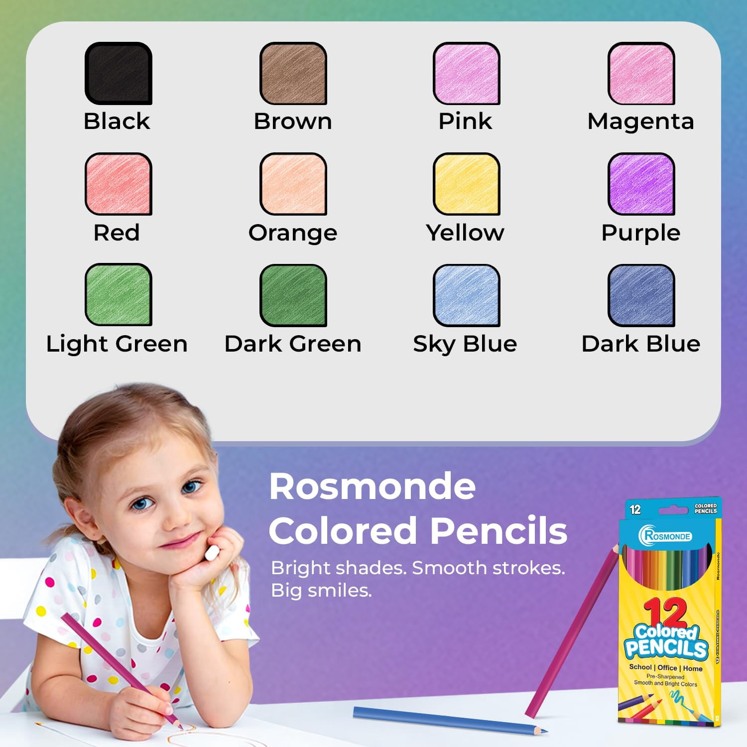Rosmonde Colored Pencils Bulk, 125 Pack (1500 Pencils), 12 Assorted Colors, Pre-Sharpened, Easy Grip, Smooth Coloring, Bulk Art Supplies for Classrooms, Teachers & Back to School