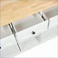 thumbnail image 3 of Kitchen Island Cart with Rubber Wood Drop-Leaf, Storage Cabinets & 3 Drawers, Rolling Wheels – White | Faux Wood, 3 of 20