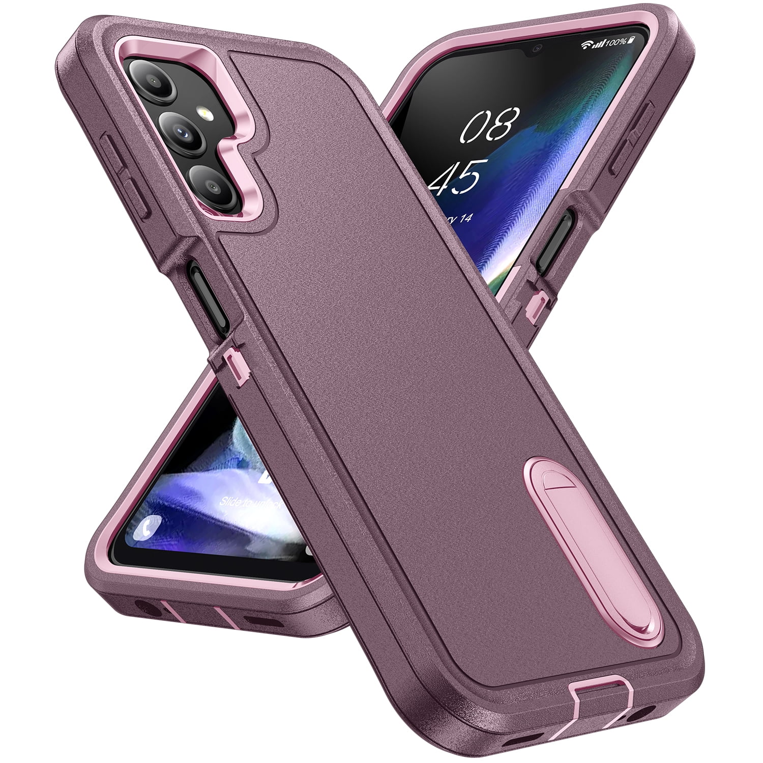 Feishell Case for Samsung Galaxy A54 5G 6.4 inch,Heavy Duty 3 Layer Military Protection with Hidden Kickstand Shock Resistant Armor Hybrid Bumper Rugged Rubber Phone Cover,Purple+Pink