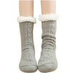 thumbnail image 5 of Lovskoo Women's Girls Winter Christmas Coral Velvet Socks Solid Thicken Warm Non-Slip Combed Tube Socks Floor Mid-Calf Socks Gray, 5 of 5