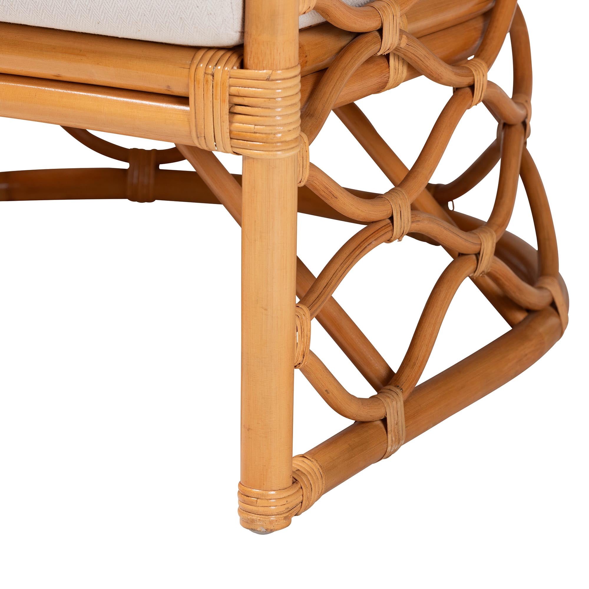 bali & pari Acelynn Boho Arm Chair with Natural Rattan Frame and Fabric Cushions - Light Honey