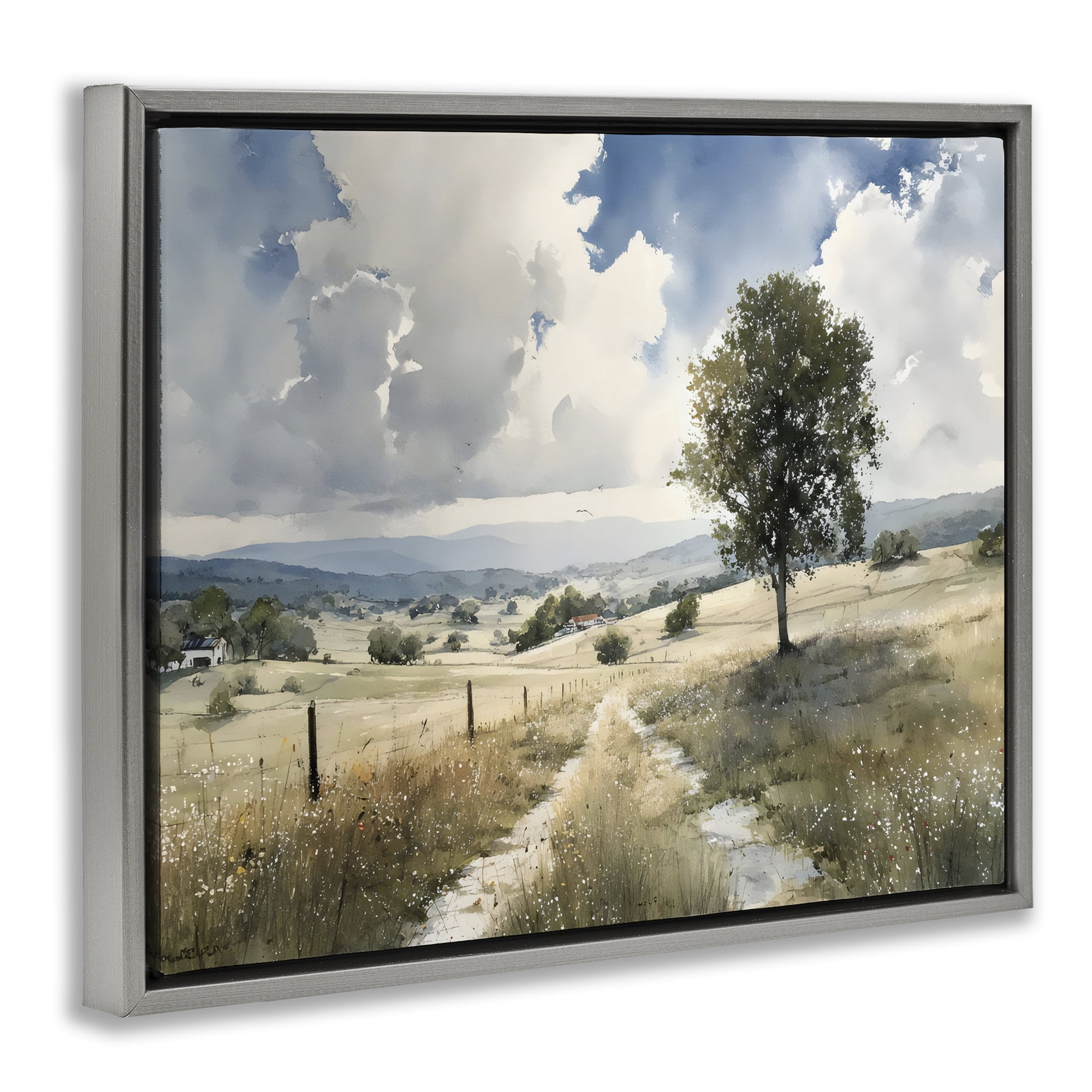 Stupell Industries Wagon Road Through Meadow Gray Framed Floater Canvas Wall Art, design by Franklyn Gregory