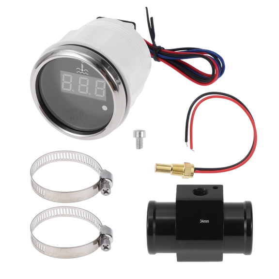 Unique Bargains 1.34" Universal Digital Water Temperature Gauge Kit with Black Joint Pipe Radiator Sensor Adaptor 100-300F - DC 12V Automotive LED Display
