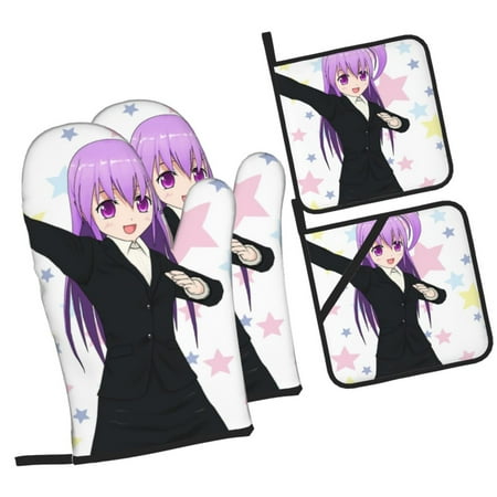 

ZICANCN Oven Mitts and Pot Holders Sets Moe Woman Manga Anime Baking Sets Kitchen Heat Resistant 4 Pieces