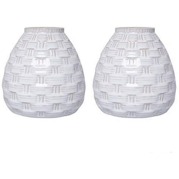 Hosley Set of 2 White Weave Ceramic Vases 5.75 Inch High. Ideal Gift for Home Weddings Party Spa Meditation Home Office Reiki Meditation Floral Arrangements W5