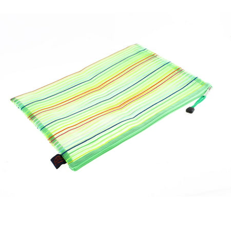 Meshy Style Stripes Zip Up A4 Paper Document File Pen Bag Holder