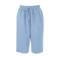 thumbnail image 6 of Women's 2026 Summer Cotton Linen Capris Elastic Drawstring High Waist Loose Casual Cropped Beach Pants Light Blue S, 6 of 7