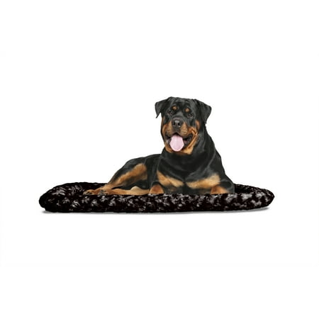 Dog Crate Pad Bolster Bed FurHaven Pet Kennel Pad | Ultra Plush Bolster Pet Bed for Kennels & Crates, Chocolate, Jumbo ()