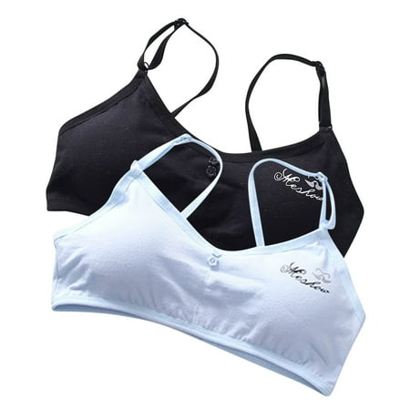 ATOYSOY Women s 2 Pack Cotton Lined Everyday Bra Padded Camisoles Kids Slim Basic Tank Tops Girls Bralette Underwear Push Up Clearance Comfort Bra Teens Breathable Blue Free Size