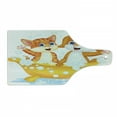 thumbnail image 1 of Animal Cutting Board, Cartoon Style Cat and Dog in Bathtub Together with Bubbles Water Splash, Decorative Tempered Glass Cutting and Serving Board, Wine Bottle Shape, Yellow Brown Blue, by Ambesonne, 1 of 1