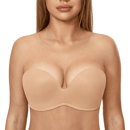 

Delimira Women s Plus Size Underwire Strapless Bras Slightly Lined Invisible Push Up Seamless Plunge Bras