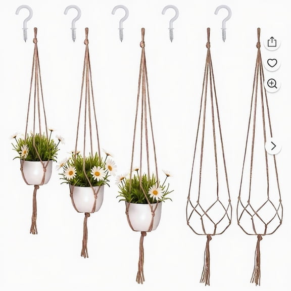 5 Pack Macrame Plant Hangers with Hooks, Boho Cotton Rope Hanging Planter Holders, Indoor Outdoor Plant Hangers for Home Decor