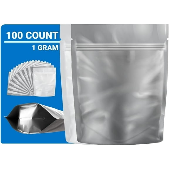 Loud Lock Mylar Bags 100 Count 4.12" x 3.35" White/Clear - Resealable Food Storage Mylar Bags