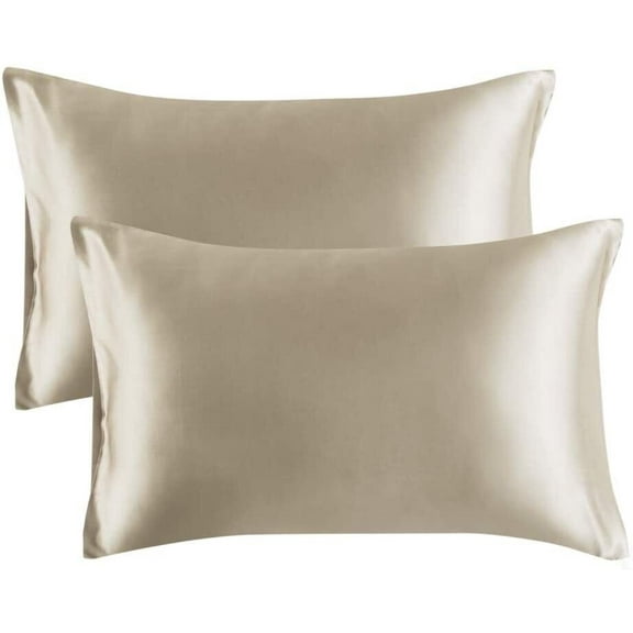 Khaki Satin Pillowcase (2 Pack) Silk Pillow Case, Queen Size(20x30 inch)