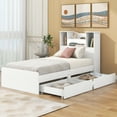 thumbnail image 2 of EUROCO Wood Twin Size Platform Bed with Storage Headboard and 2 Drawers, Open Shelf and LED Light for Kids Teens Adults, White, 2 of 13