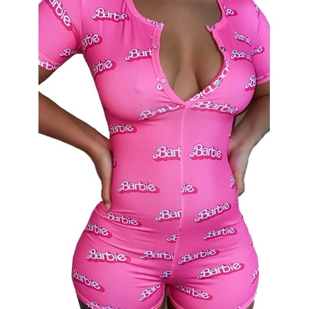 

goowrom Women Bodycon Long Sleeves Pajamas Deep V Neck Romper Jumpsuit Onesie Shorts