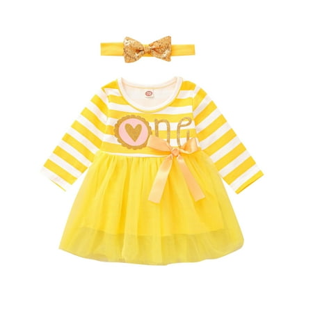 

Baby Stripe Letter Print Tutu Skirt Dress Princess +Hairband Sets