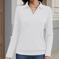 thumbnail image 2 of Women's Fall Tops V Neck Lapel Dressy Casual T Shirts Solid Color Soft Cotton Long Sleeve Tee Blouses Loose Fit (XL, White), 2 of 6