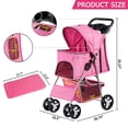 thumbnail image 3 of SuperDeal Folding Pet Stroller for Small Dog Cat, 4 Wheels Breathable Pet Carrier W/Cup Holder & Basket, Pink, 3 of 12