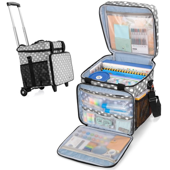 LUXJA Sac à Main Roulant pour Enseignant avec Coussin de Soutien Inférieur, Sac Multifonctionnel pour Enseignant avec Chariot Détachable (Design Breveté), Pois