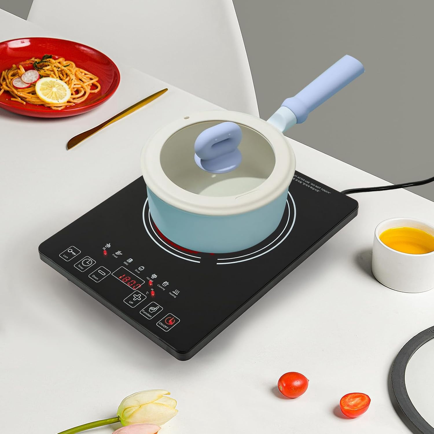 Countertop Single Burner Compact Stove for Home Dorm Office,Portable Electric Cooktop,1800W with LED Touch Screen,8 Power & 8 Temperature Levels,Timer,Microcrystalline Panel