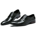 thumbnail image 4 of Santimon Men Derby Shoes Crocodile Pattern Pointed Toe Lace Up Oxford Shoes Business Leather Dress Shoes Black 6 US, 4 of 8
