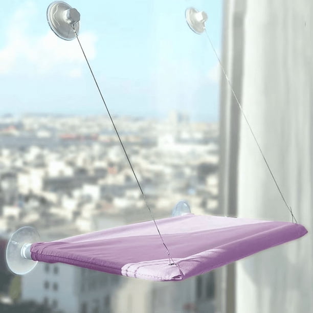Hamaca colgante con ventana para gato, cama con ventosa, ahorro de espacio para todas las estaciones, fácil de instalar, marco de escalada para gatos, invierno,Púrpura